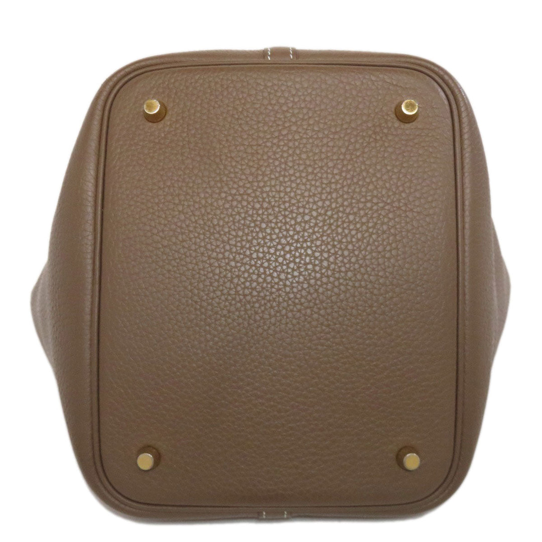 HERMES Handbag Taurillon Clemence beige Picotin Lock MM Etoupe Gold Metal