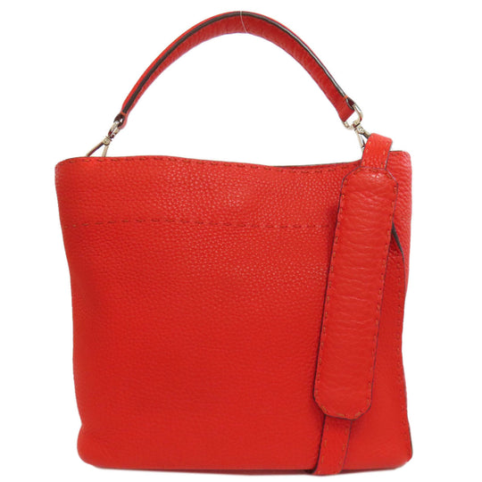 FENDI Handbag Calfskin Red Seleria 2WAY Women Used Authentic