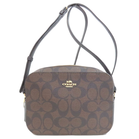 COACH Shoulder Bag 91677 PVC Brown Signature Women Used Authentic