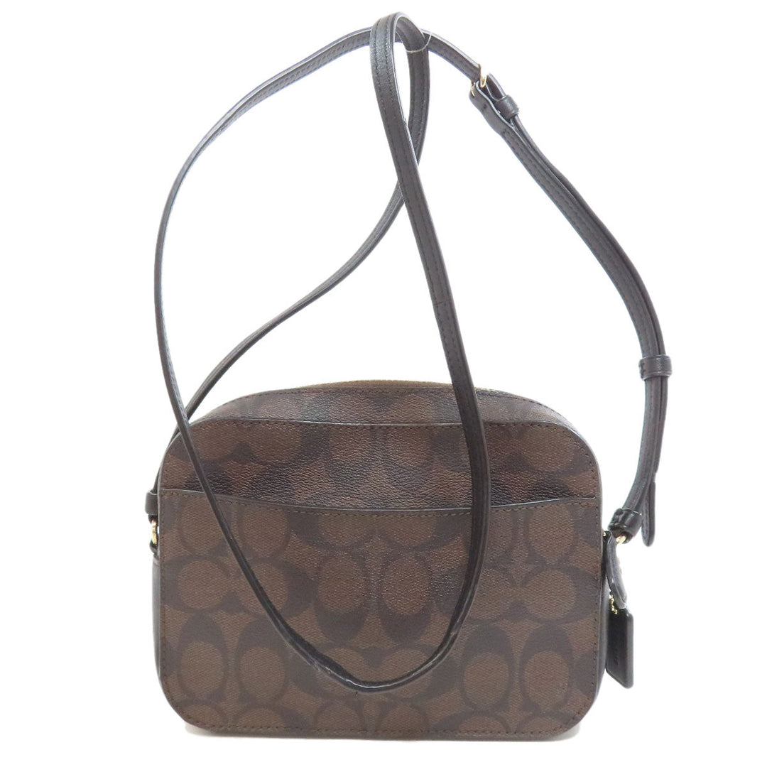 COACH Shoulder Bag 91677 PVC Brown Signature Women Used Authentic