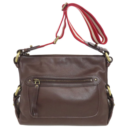 BALLY Shoulder Bag leather Brown Simple design Women Used Authentic