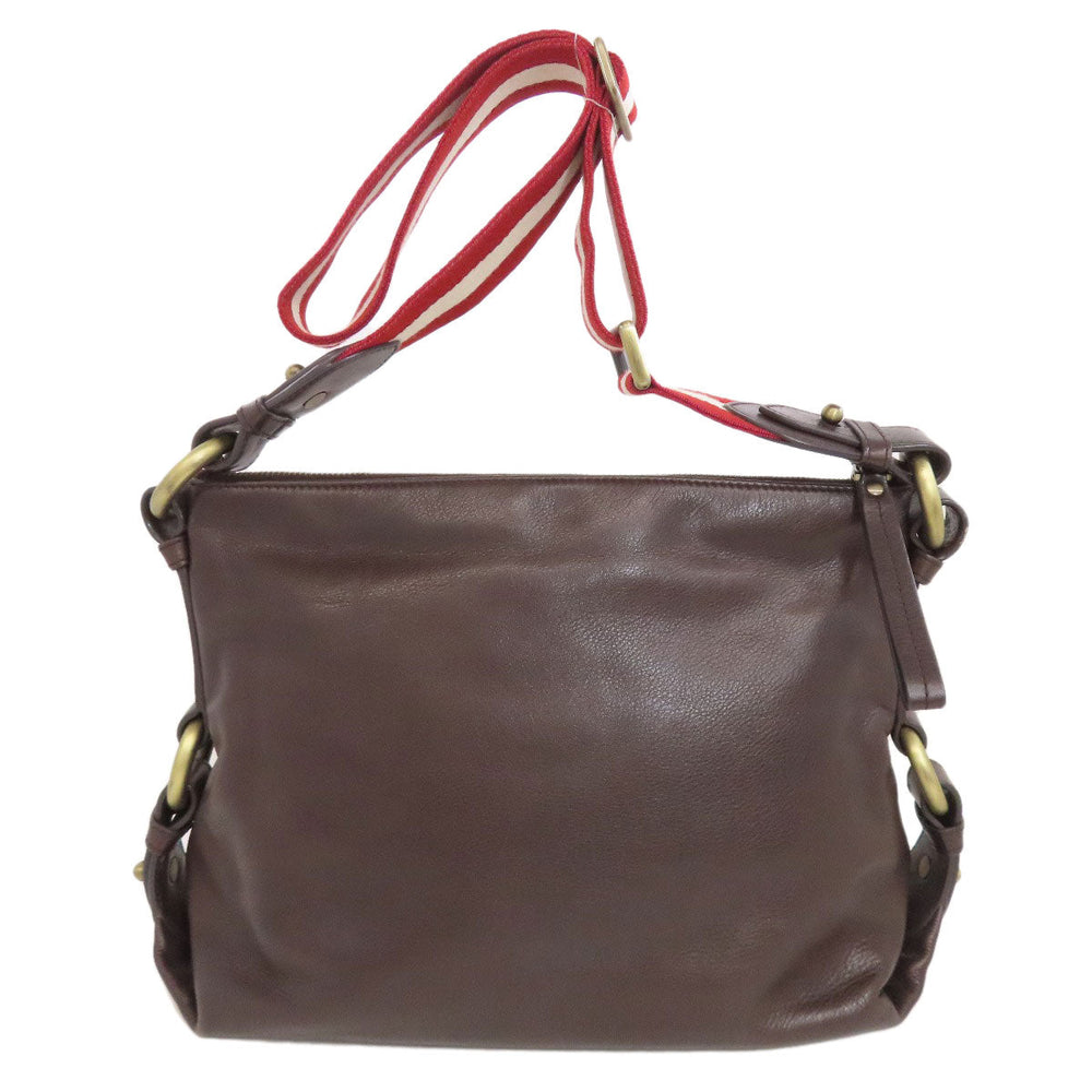 BALLY Shoulder Bag leather Brown Simple design Women Used Authentic
