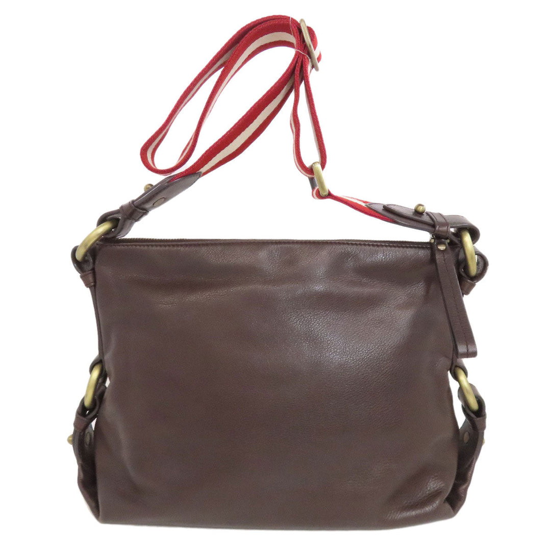 BALLY Shoulder Bag leather Brown Simple design Women Used Authentic