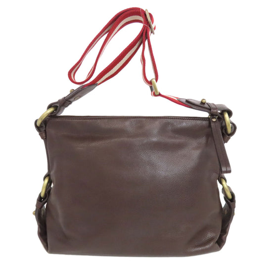 BALLY Shoulder Bag leather Brown Simple design Women Used Authentic