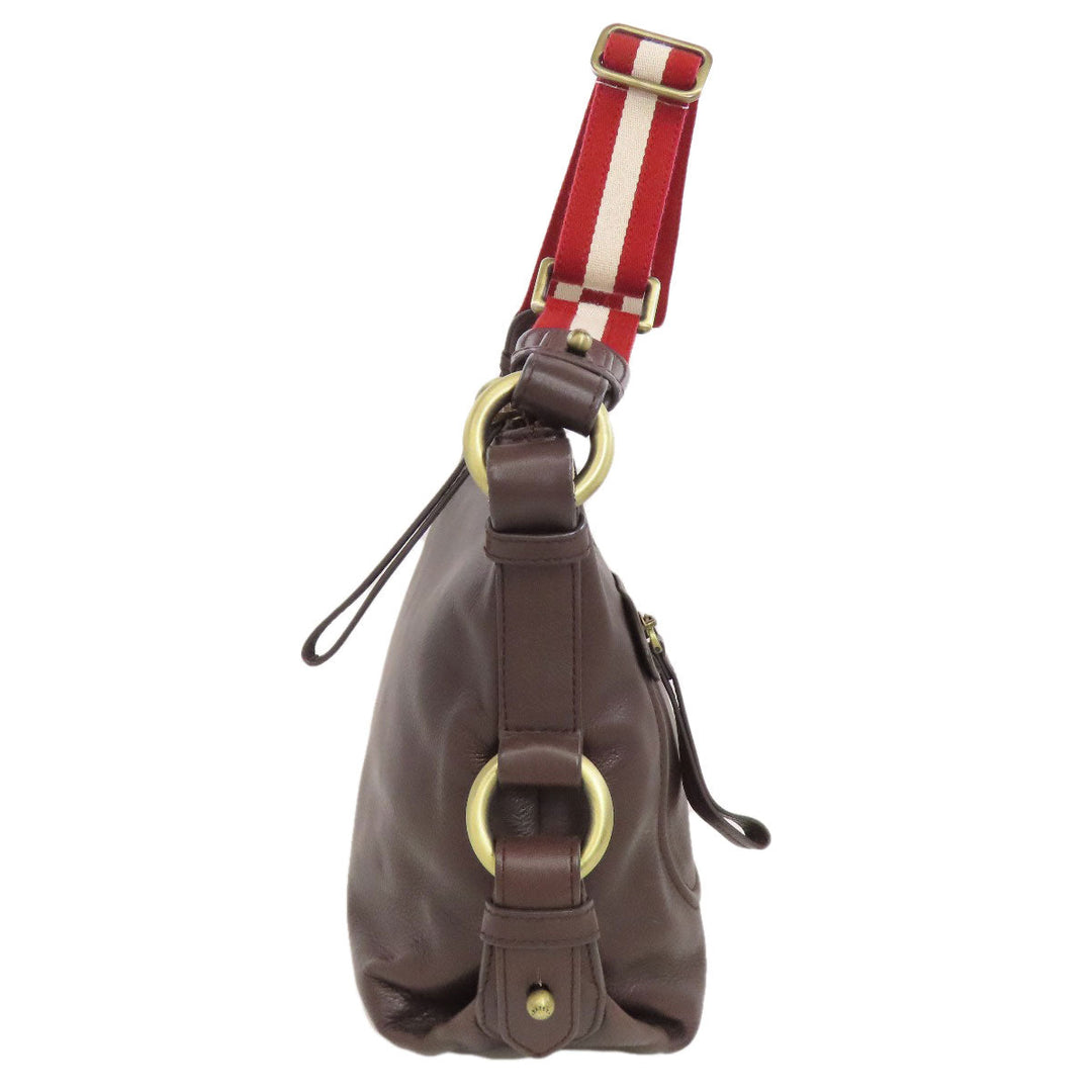 BALLY Shoulder Bag leather Brown Simple design Women Used Authentic