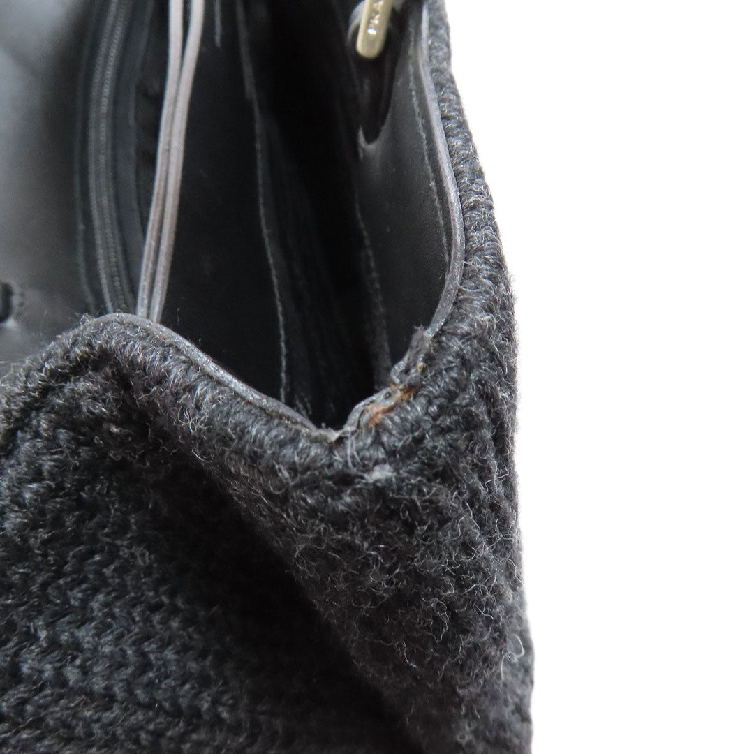 PRADA Tote Bag knit black logoMetal