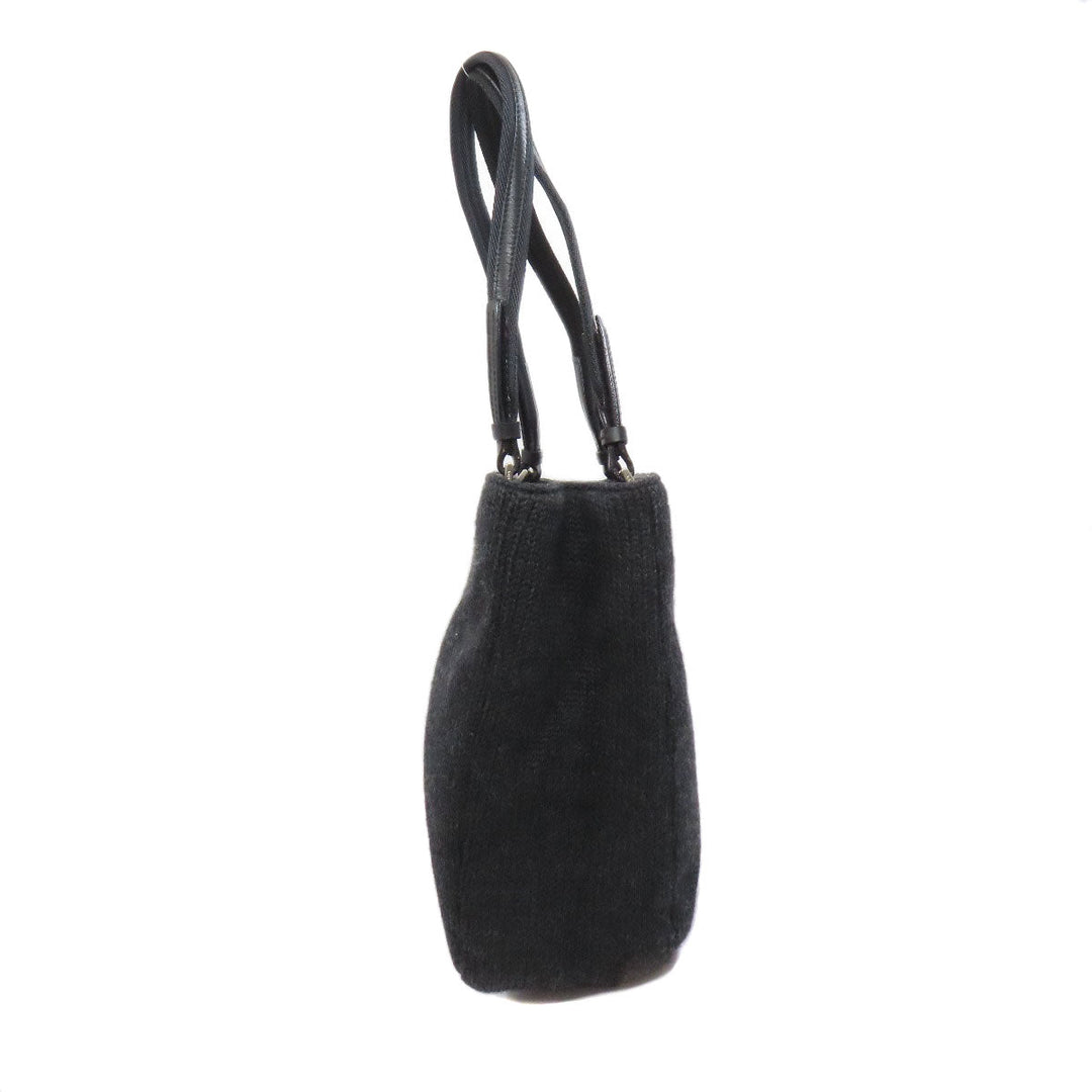 PRADA Tote Bag knit black logoMetal