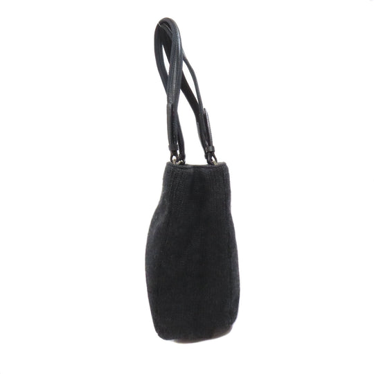 PRADA Tote Bag knit black logoMetal