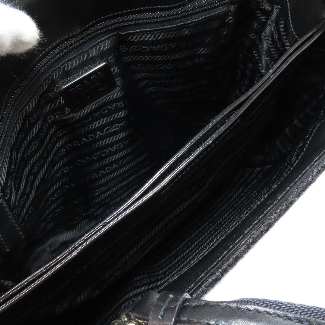 PRADA Tote Bag knit black logoMetal