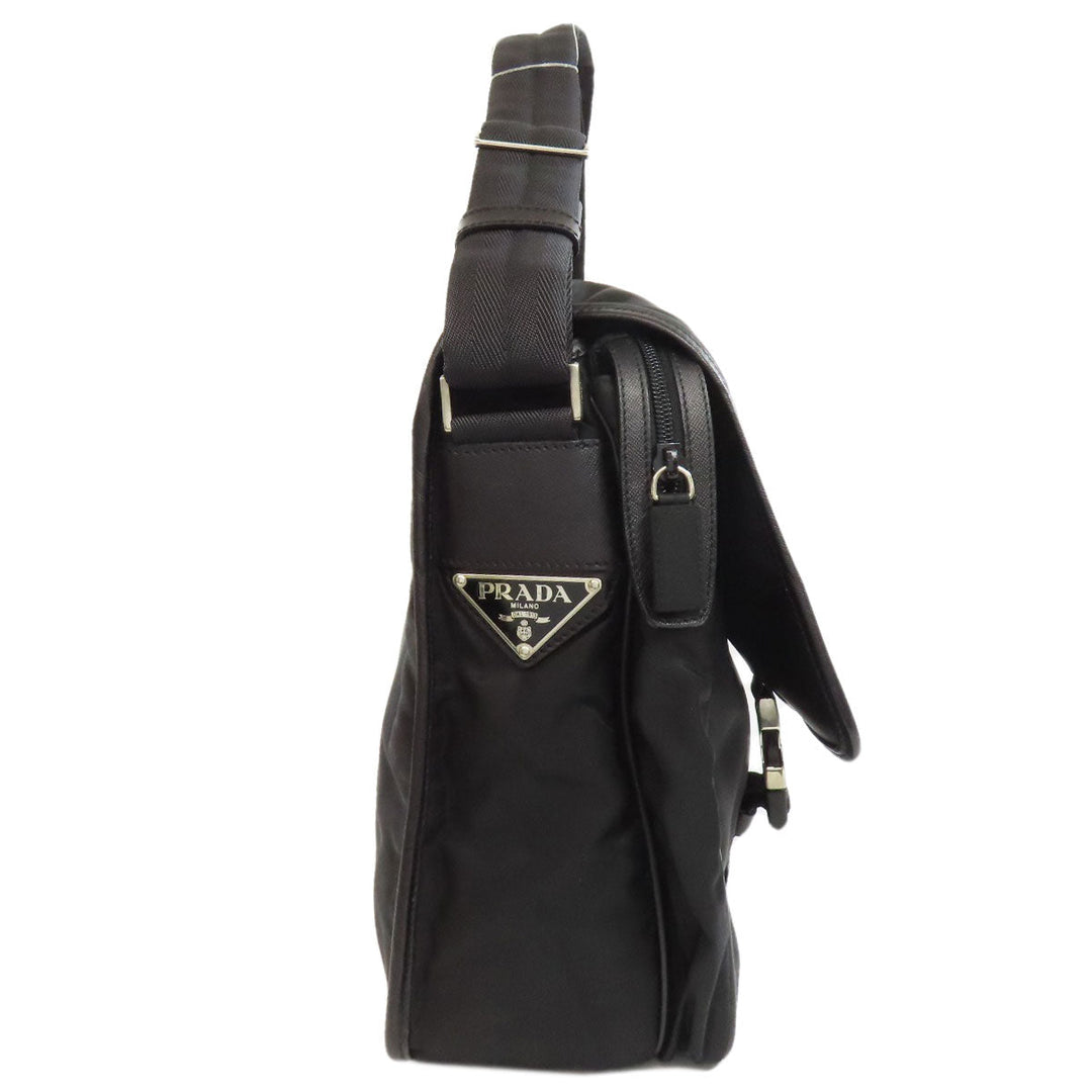 PRADA Shoulder Bag Nylon black logoMetal Women Used Authentic
