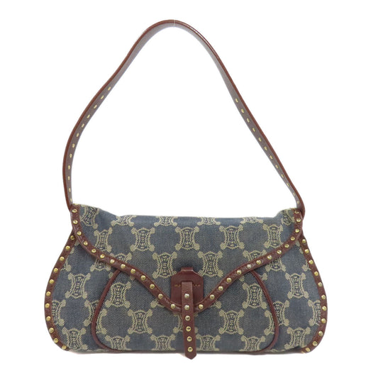 CELINE Shoulder Bag denim blue one belt Macadam Pattern