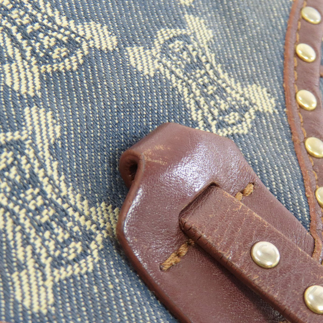 CELINE Shoulder Bag denim blue one belt Macadam Pattern