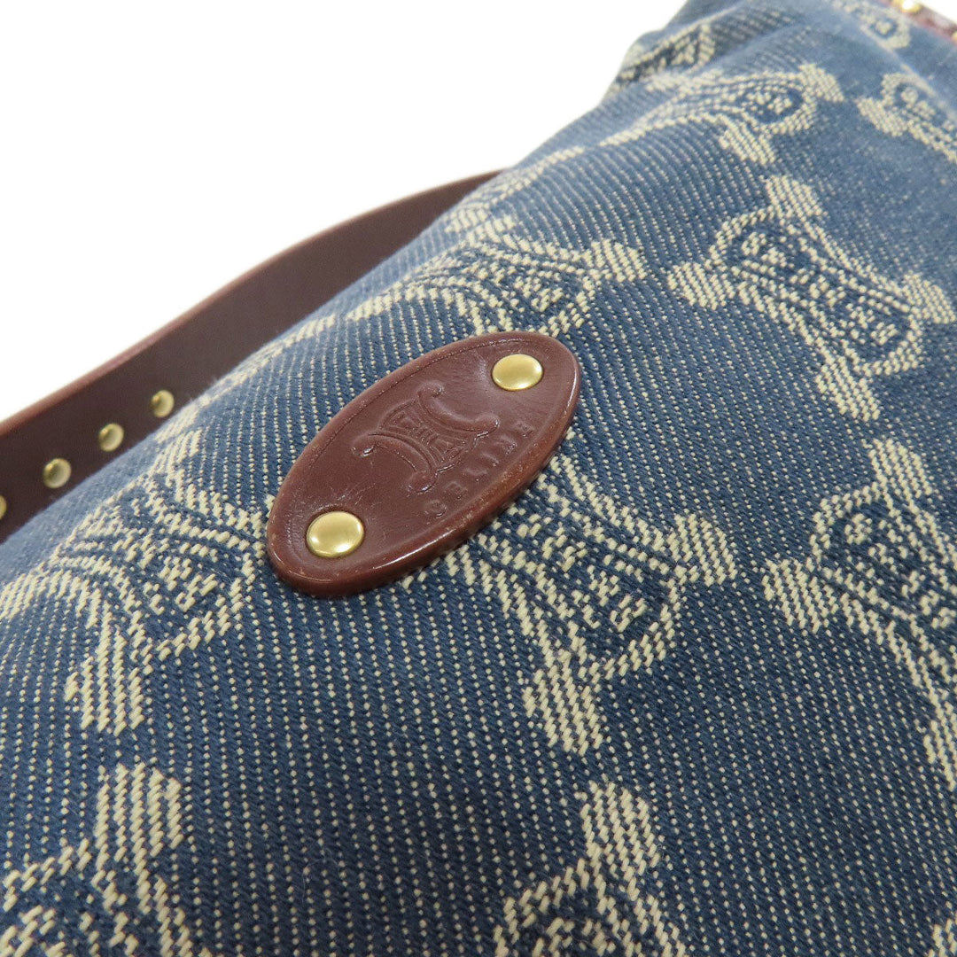 CELINE Shoulder Bag denim blue one belt Macadam Pattern