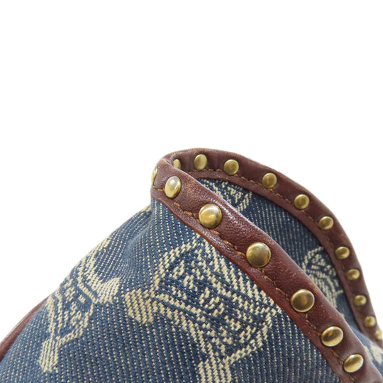 CELINE Shoulder Bag denim blue one belt Macadam Pattern