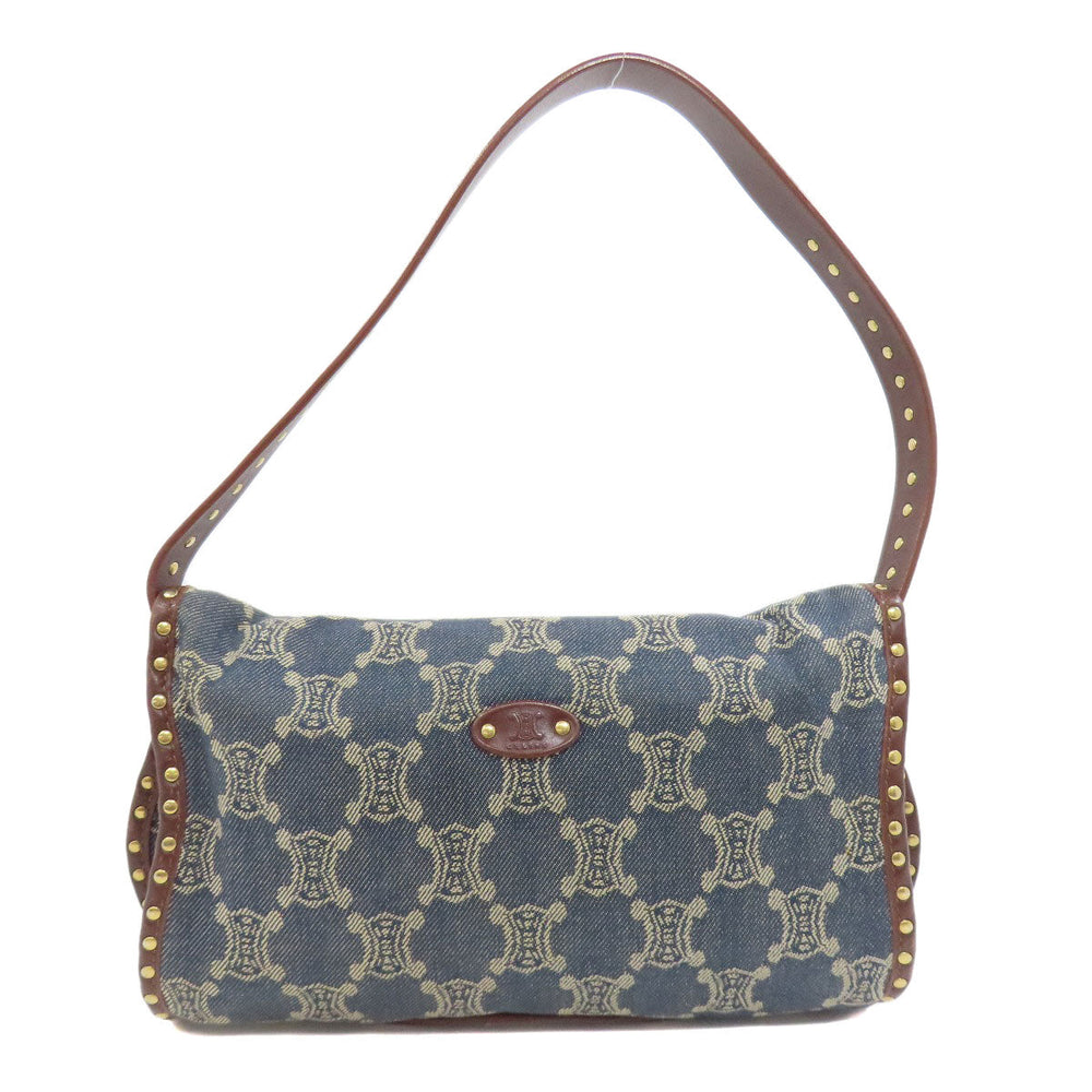 CELINE Shoulder Bag denim blue one belt Macadam Pattern