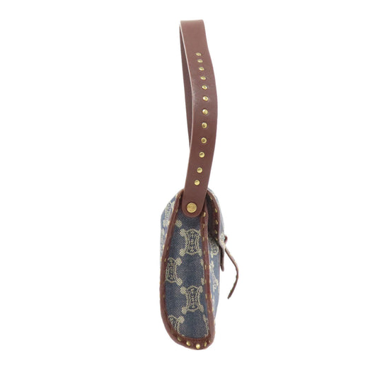 CELINE Shoulder Bag denim blue one belt Macadam Pattern