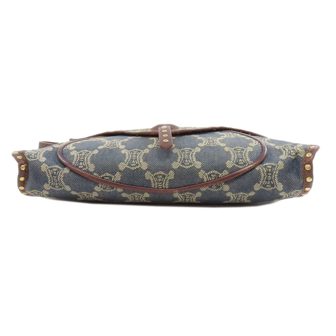 CELINE Shoulder Bag denim blue one belt Macadam Pattern