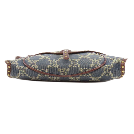 CELINE Shoulder Bag denim blue one belt Macadam Pattern