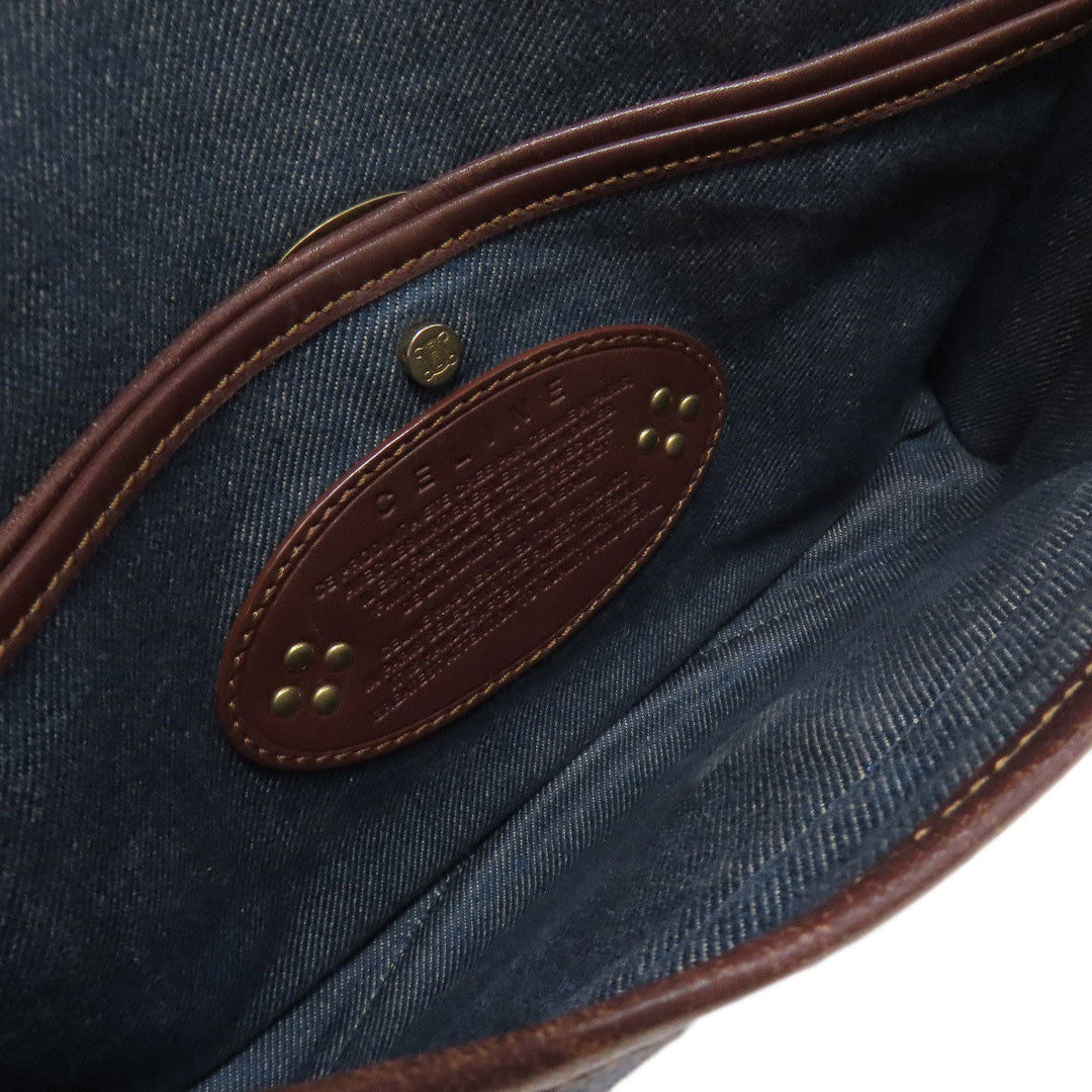 CELINE Shoulder Bag denim blue one belt Macadam Pattern