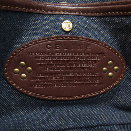 CELINE Shoulder Bag denim blue one belt Macadam Pattern
