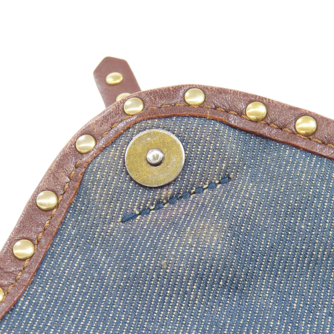 CELINE Shoulder Bag denim blue one belt Macadam Pattern