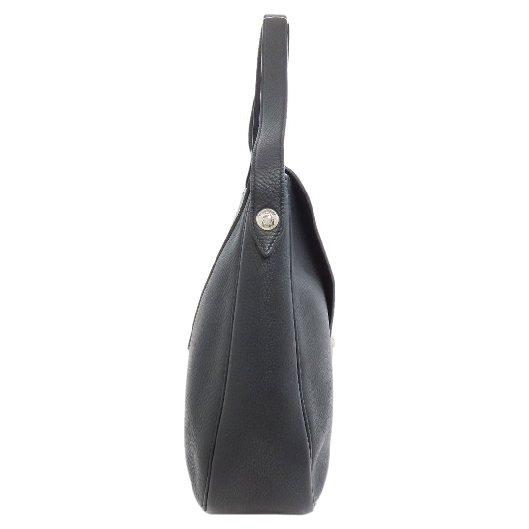 HERMES Shoulder Bag Calfskin black Christine SilverMetal