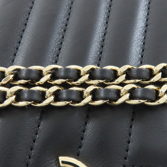 CHANEL Shoulder Bag lambskin black ChainShoulder Vstitch Gold Metal Women Used Authentic