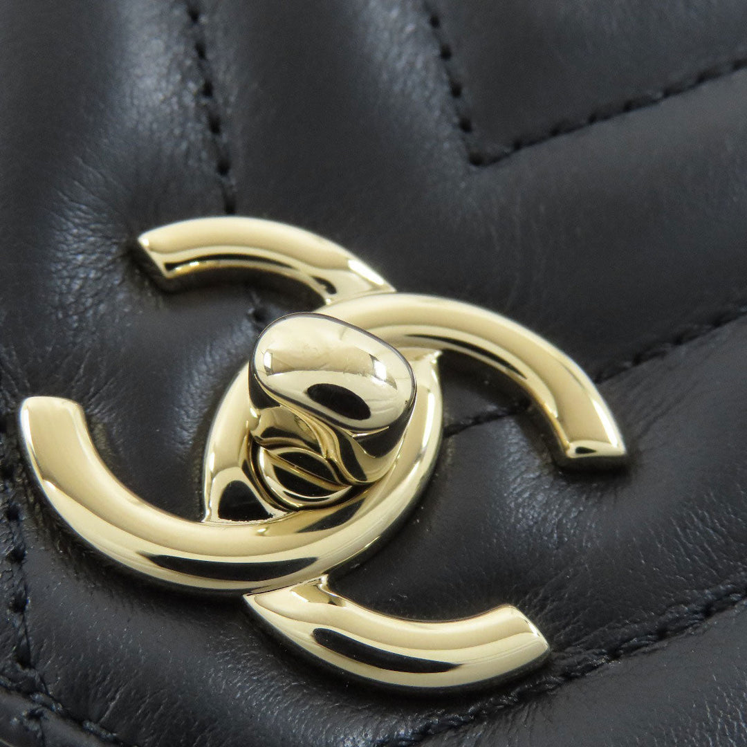 CHANEL Shoulder Bag lambskin black ChainShoulder Vstitch Gold Metal Women Used Authentic