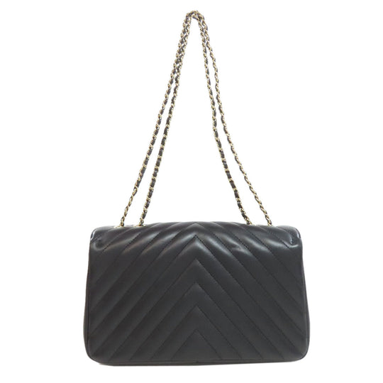CHANEL Shoulder Bag lambskin black ChainShoulder Vstitch Gold Metal Women Used Authentic