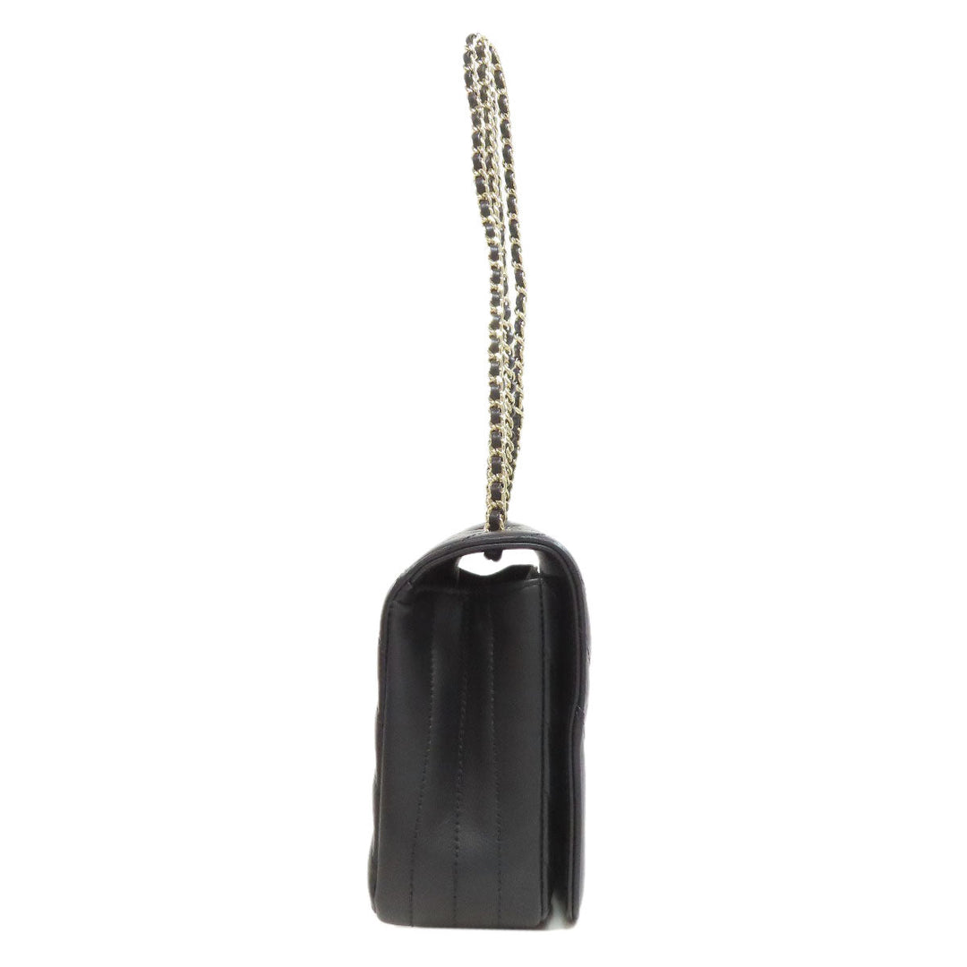 CHANEL Shoulder Bag lambskin black ChainShoulder Vstitch Gold Metal Women Used Authentic