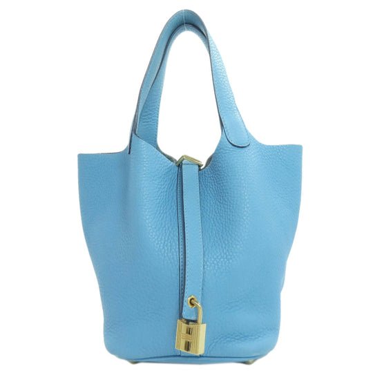 HERMES Handbag Taurillon Clemence blue Picotin Lock PM Gold Metal Women Used Authentic