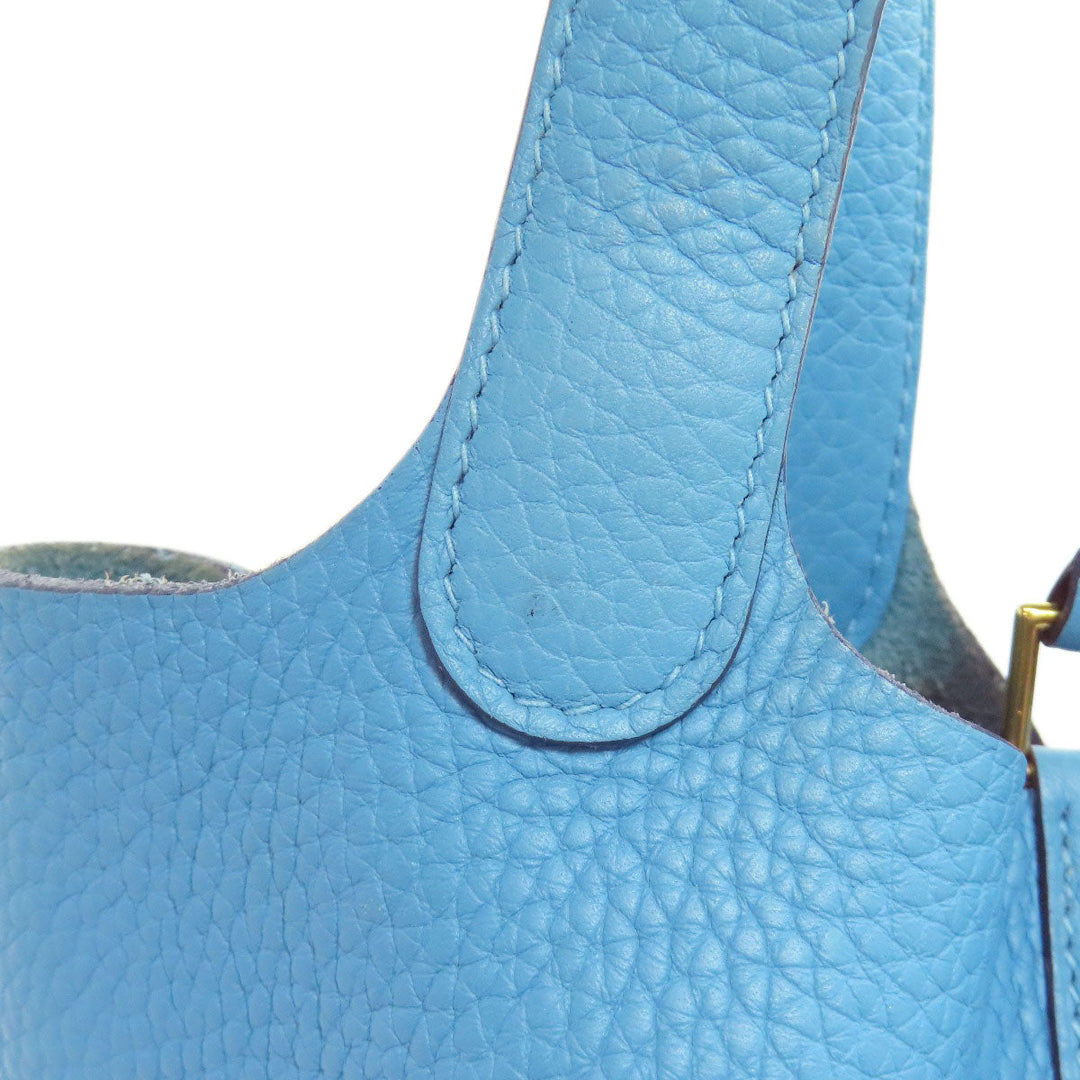 HERMES Handbag Taurillon Clemence blue Picotin Lock PM Gold Metal Women Used Authentic