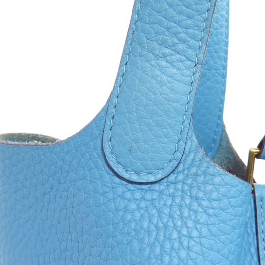 HERMES Handbag Taurillon Clemence blue Picotin Lock PM Gold Metal Women Used Authentic