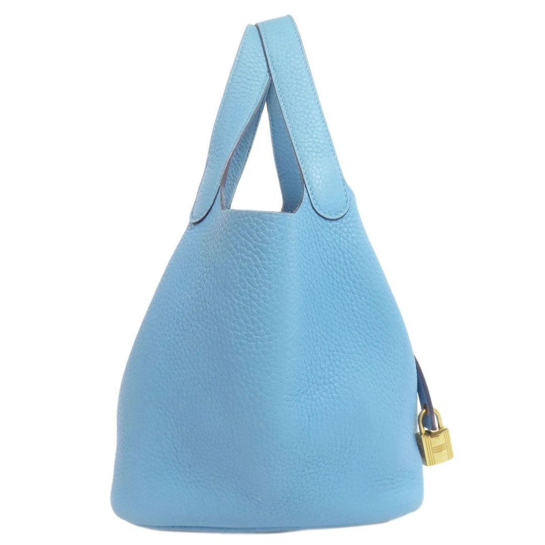 HERMES Handbag Taurillon Clemence blue Picotin Lock PM Gold Metal Women Used Authentic
