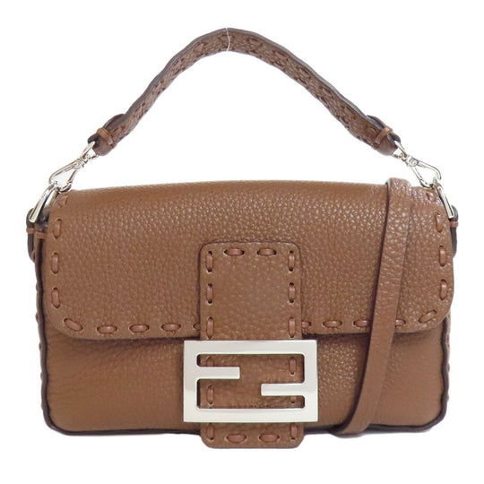 FENDI Handbag Calfskin Brown Baguette Mini Selleria 2WAY Women Used Authentic