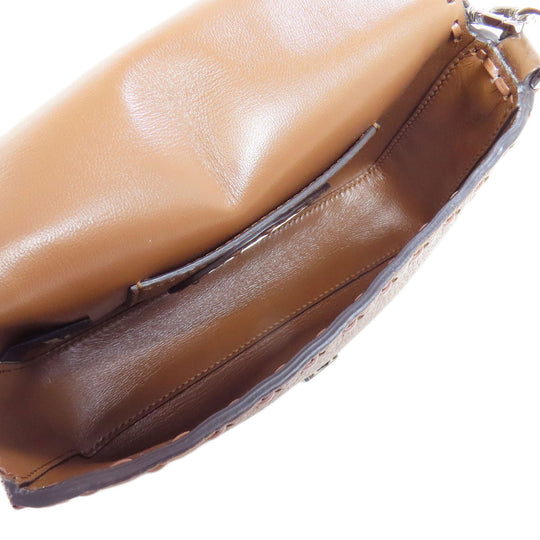 FENDI Handbag Calfskin Brown Baguette Mini Selleria 2WAY Women Used Authentic