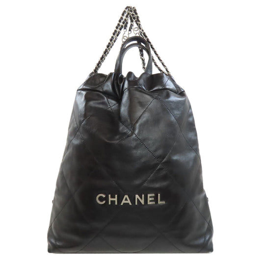 CHANEL Backpack lambskin black Chanel 22 Backpack Silver Metal Women Used Authentic