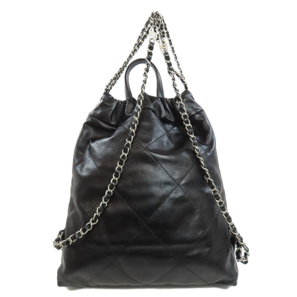 CHANEL Backpack lambskin black Chanel 22 Backpack Silver Metal Women Used Authentic