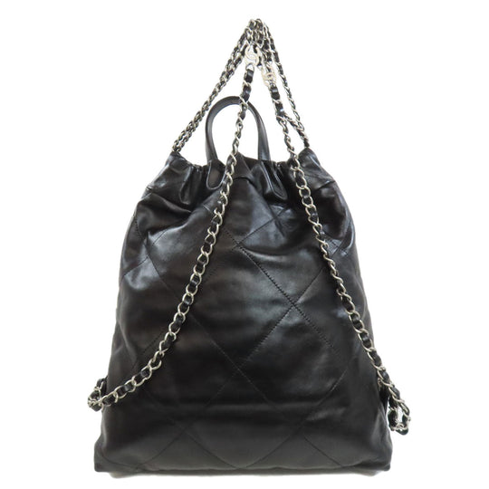 CHANEL Backpack lambskin black Chanel 22 Backpack Silver Metal Women Used Authentic