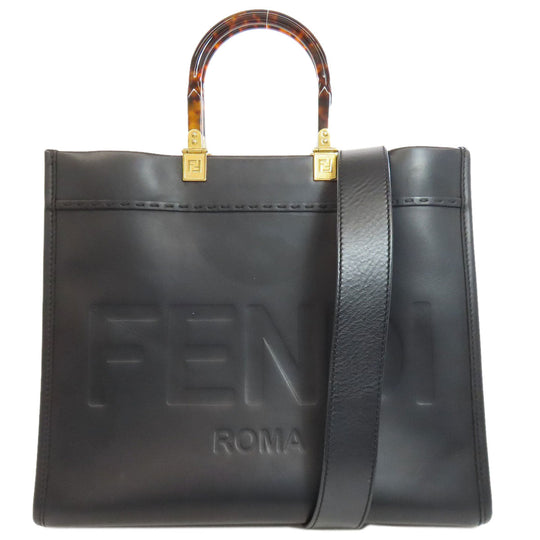 FENDI Handbag Calfskin black Sunshine Medium 2WAY Women Used Authentic