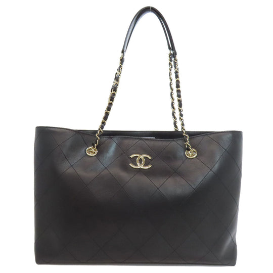 CHANEL Tote Bag Calfskin black Chain Tote Gold Metal Women Used Authentic