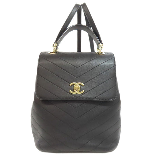 CHANEL Backpack Calfskin black Vstitch COCO Mark Gold Metal Women Used Authentic
