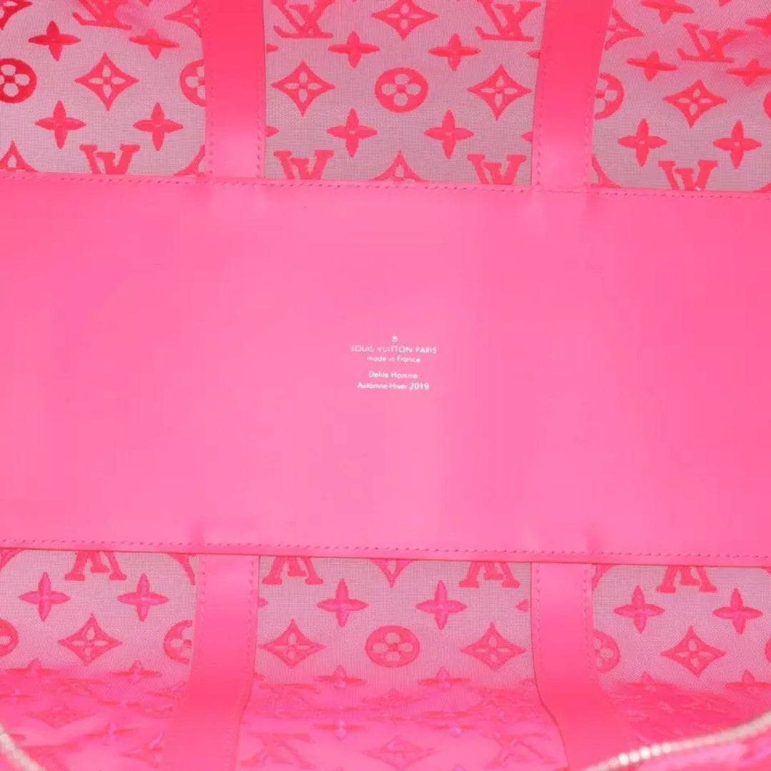 Louis Vuitton Monogram Mesh Keepall Bandouliere 50 Bag Pink M45048 Boston Style for Women