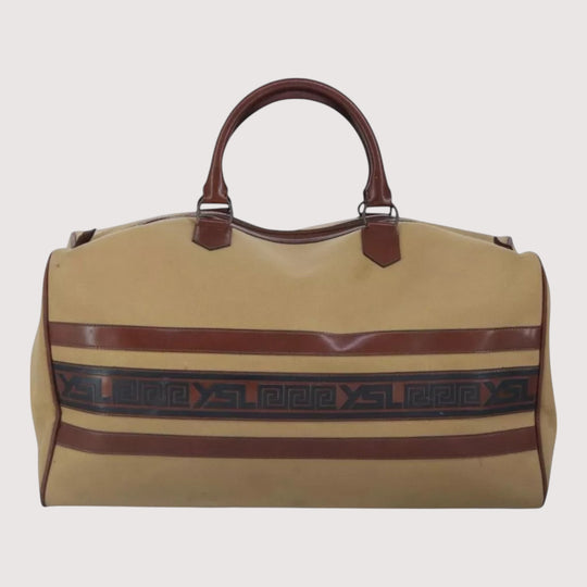 Saint Laurent Boston Duffle Bag Canvas Leather Brown Vintage YSL