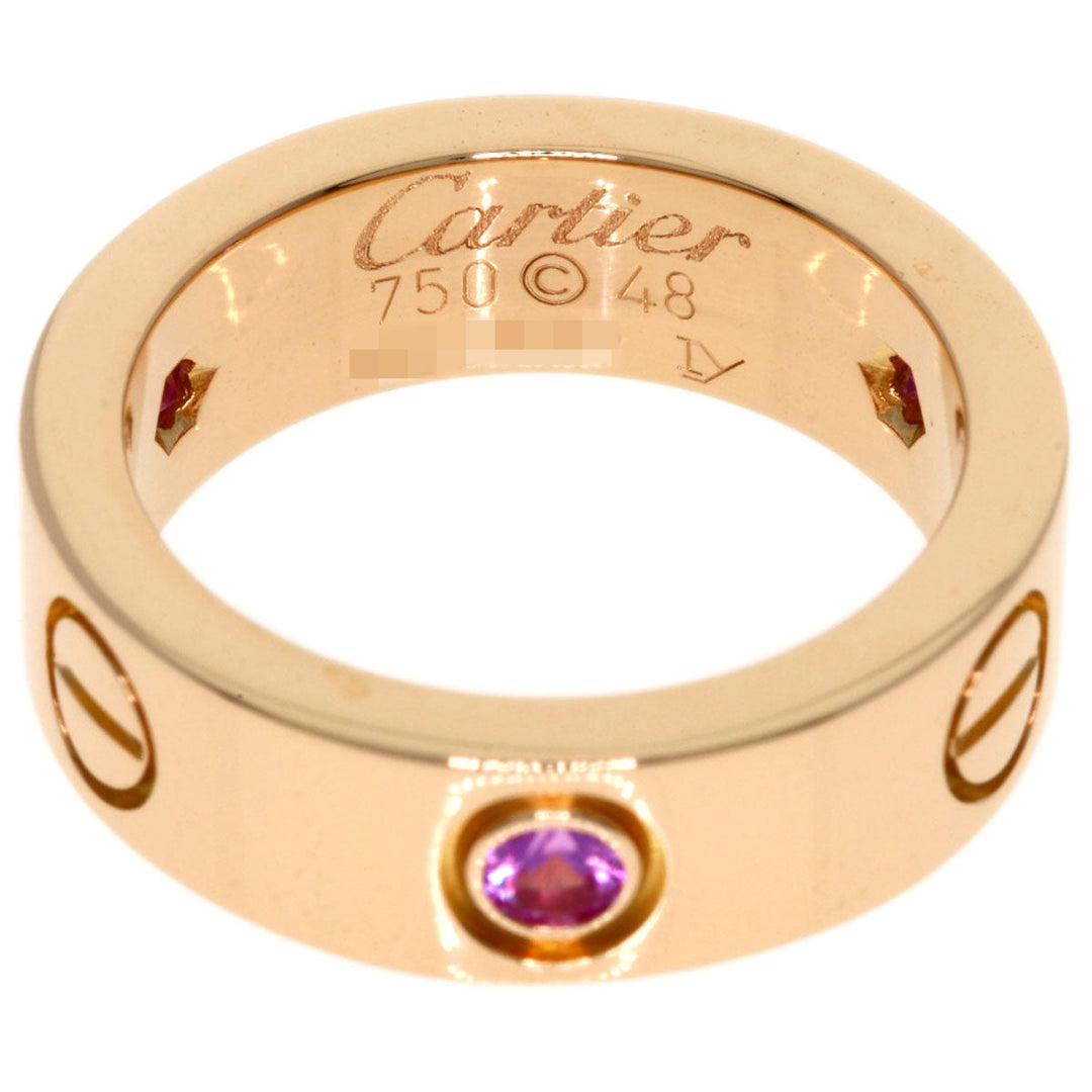 CARTIER Ring 18K Pink Gold gold Love Ring Pink Sapphire #48 Women Used Authentic