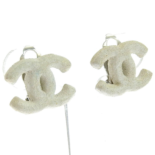 CHANEL Earring metallic White COCO Mark Women Used Authentic