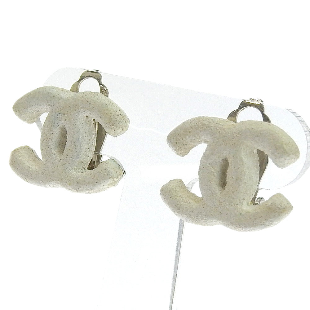 CHANEL Earring metallic White COCO Mark Women Used Authentic