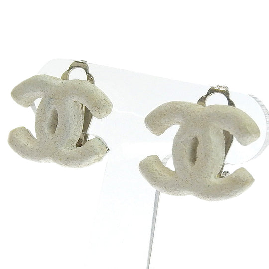 CHANEL Earring metallic White COCO Mark Women Used Authentic