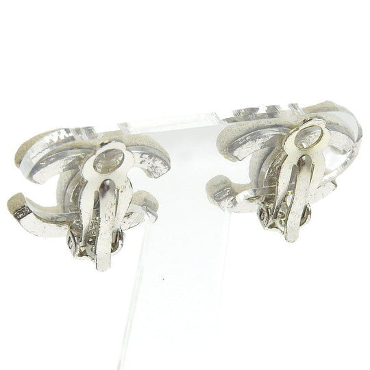 CHANEL Earring metallic White COCO Mark Women Used Authentic