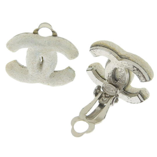 CHANEL Earring metallic White COCO Mark Women Used Authentic